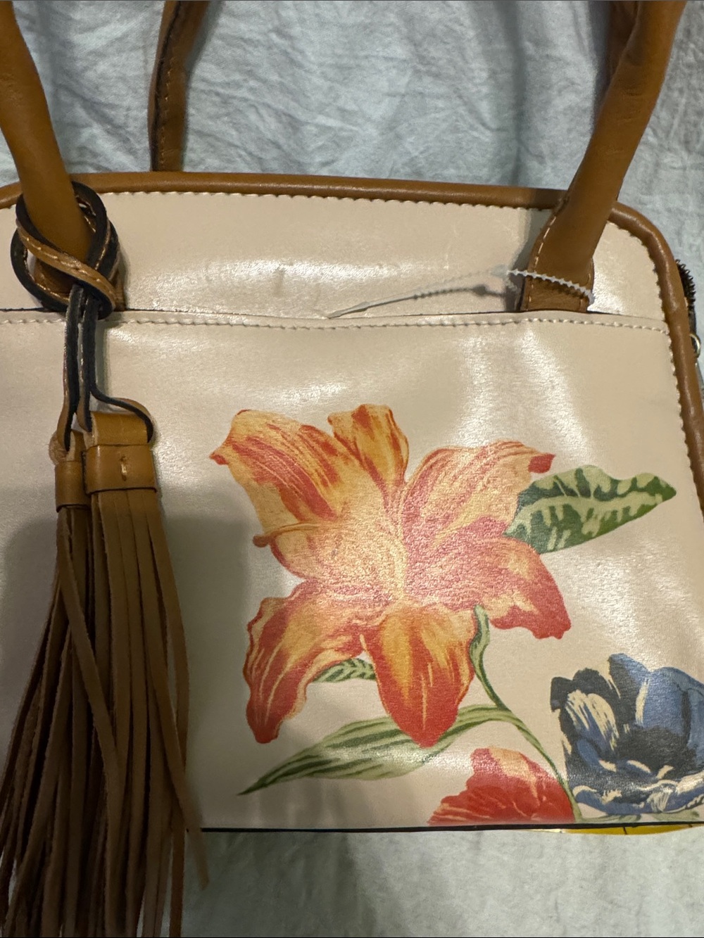 Patricia Nash Blush and Tan Floral Top-Handle Satchel - Picture 2 of 9